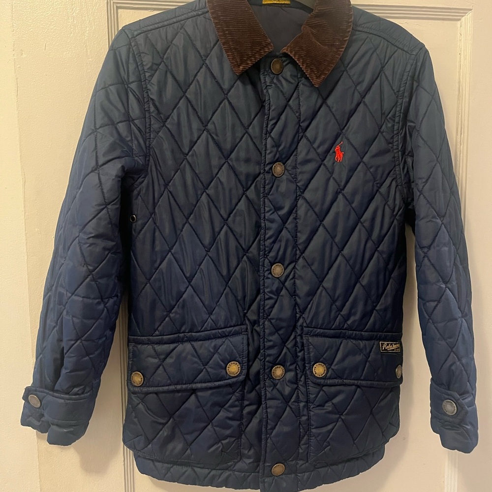 Ralph Lauren Kids Quilted Puffer Jacket - Navy with Brown Collar